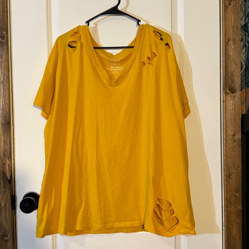 Torrid Vintage Cotton Jersey V-Neck Relaxed Distressed Tee